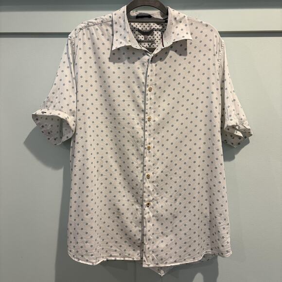 Ted Baker Shirt Mens Extra Large White Blue Floral Dot Button Up Dress Casual - Picture 1 of 10